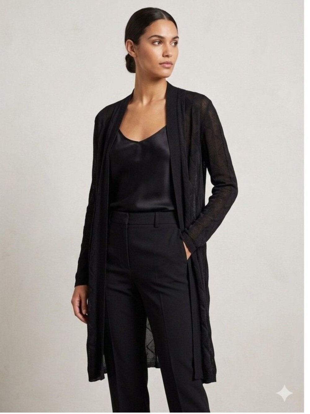 Missoni Black Open Front Lightweight Long Cardigan Wool Knit Size 6